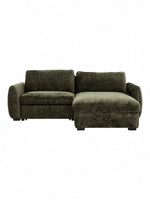 TOCO Meubles Canapé-lit Morgan sectionnel vert foncé en tissu texturé avec rangement intégré et lit escamotable.