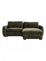 TOCO Meubles Canapé-lit Morgan sectionnel vert foncé en tissu texturé avec rangement intégré et lit escamotable.