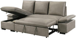 TOCO Meubles - Canapé-lit Nia gris taupe en tissu avec coffre de rangement intégré et méridienne relevable.