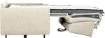 TOCO Meubles - Canapé-lit Omari beige en tissu, mécanisme déplié montrant le matelas.