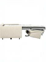 TOCO Meubles - Canapé-lit Omari beige en tissu, mécanisme déplié montrant le matelas.