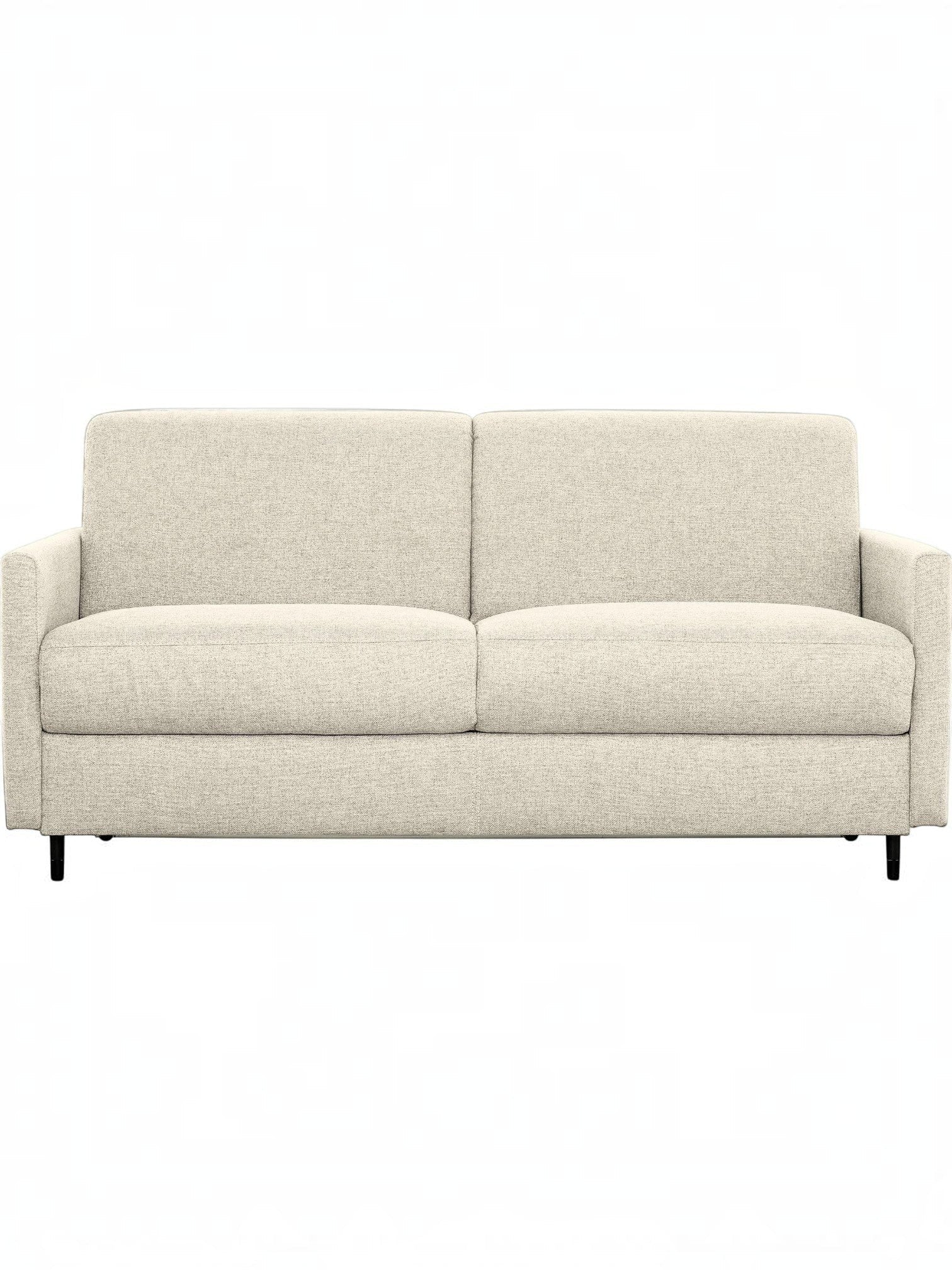 Canapé-lit Omari TOCO Meubles en tissu texturé crème, design moderne avec accoudoirs carrés et pieds noirs discrets.