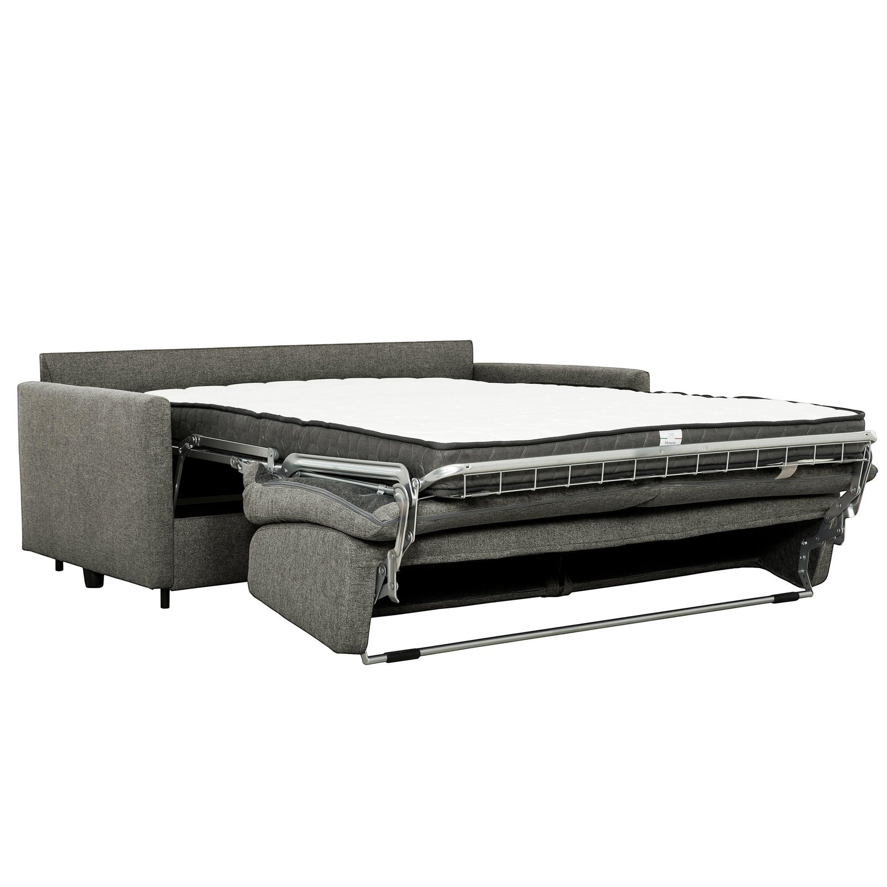 TOCO Meubles Canapé-lit Omari gris en tissu, convertible en lit avec matelas blanc.