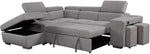 TOCO Meubles Canapé-lit Pratiquo gris en tissu avec rangement intégré et poufs amovibles, idéal pour salon et chambre d'amis.