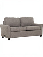 Canapé-lit Sana gris chiné en tissu de TOCO Meubles, 2 places, design moderne avec accoudoirs incurvés et pieds noirs.