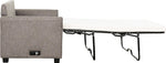 TOCO Meubles Canapé-lit Sana gris chiné en tissu, convertible en lit avec matelas blanc et structure métallique noire.