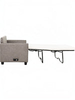 TOCO Meubles Canapé-lit Sana gris chiné en tissu, convertible en lit avec matelas blanc et structure métallique noire.