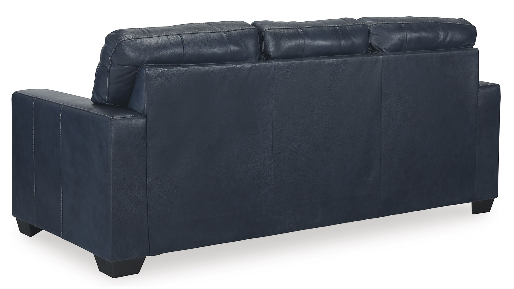 TOCO Meubles Canapé-lit sectionnel Leon bleu marine en cuir avec coutures contrastantes et pieds carrés noirs.