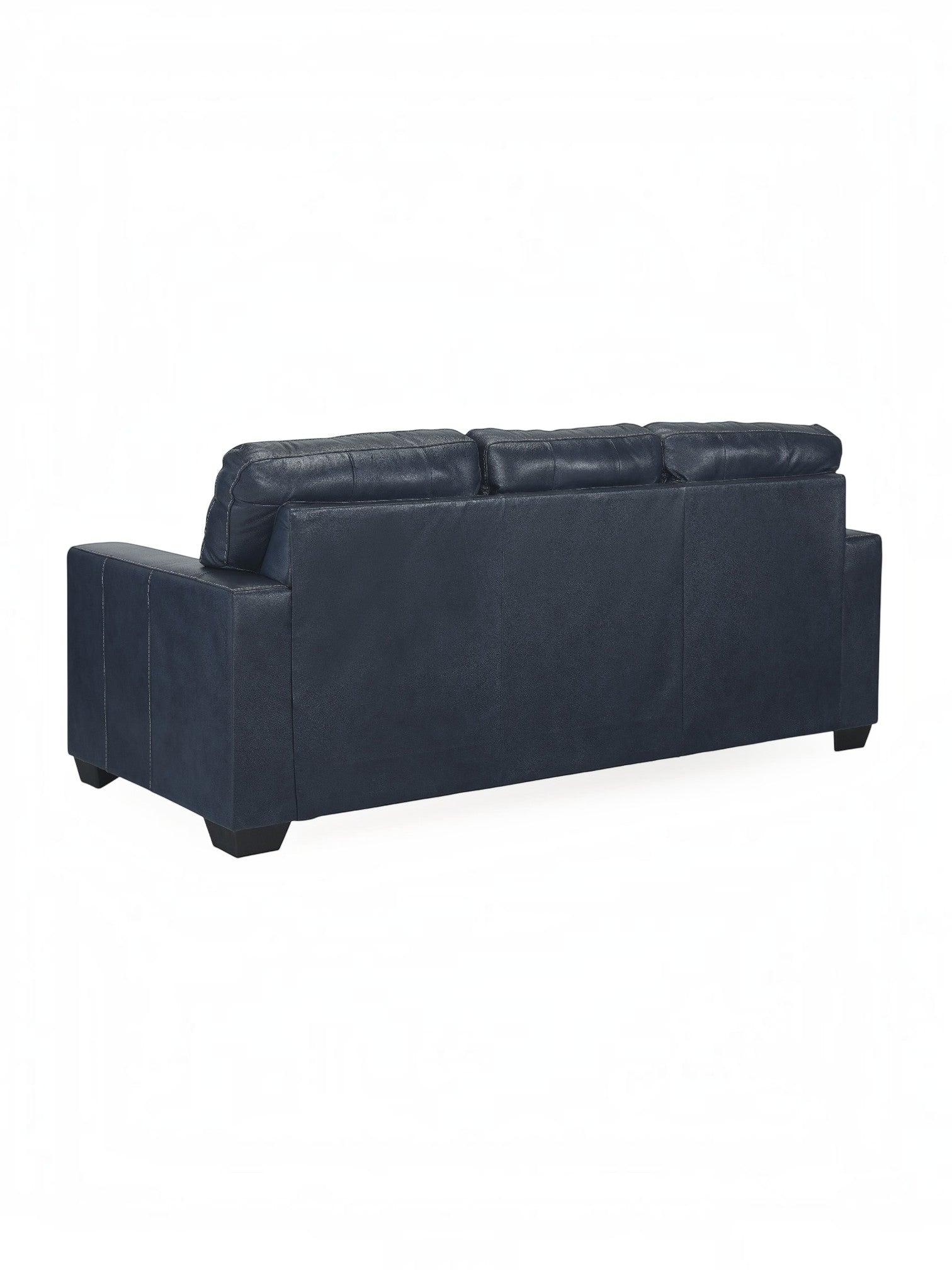 TOCO Meubles Canapé-lit sectionnel Leon bleu marine en cuir avec coutures contrastantes et pieds carrés noirs.