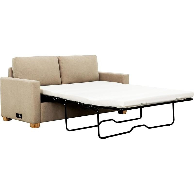 TOCO Meubles Canapé-lit sectionnel Zola beige en tissu, convertible en lit d'appoint, pieds en bois