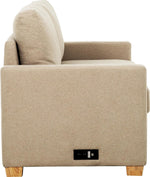 TOCO Meubles Canapé-lit sectionnel Zola beige en tissu avec ports USB intégrés et pieds en bois. Design moderne et fonctionnel.