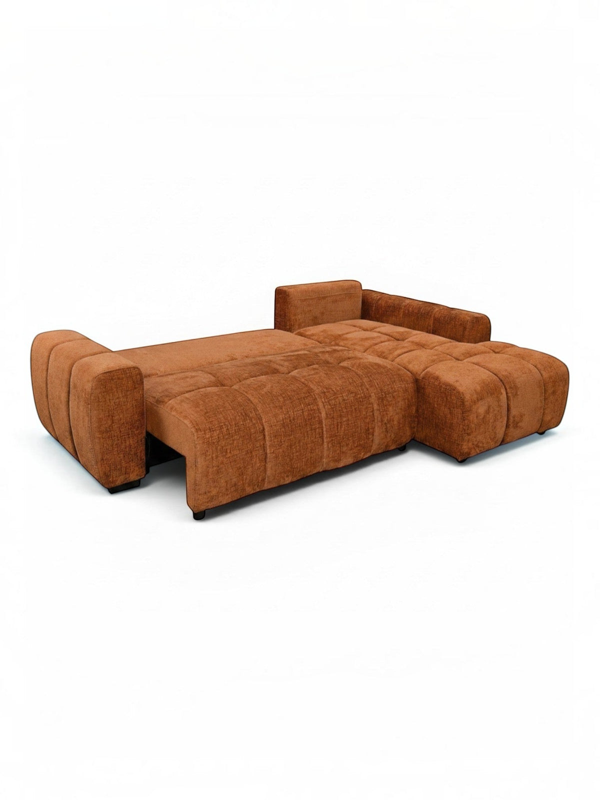 TOCO Meubles Canapé-lit Sienna sectionnel contemporain en tissu brun avec accoudoirs arrondis et coussins capitonnés.