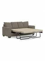 Canapé-lit convertible TOCO Meubles Kaya en tissu taupe texturé avec matelas déplié, design moderne et confortable.
