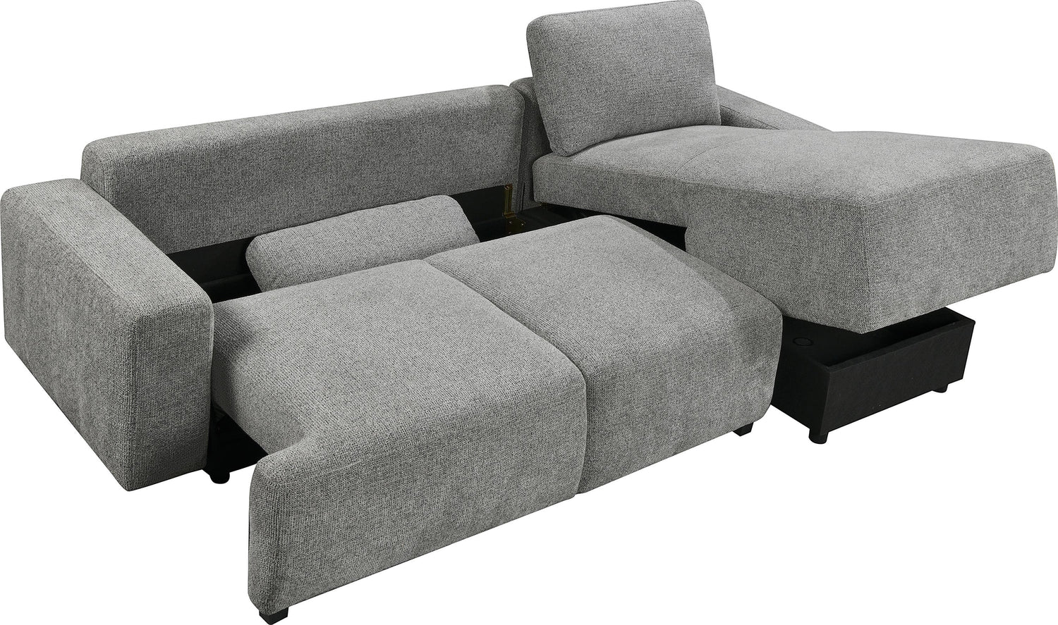 TOCO Meubles Canapé-lit Teha gris chiné en tissu, convertible avec coffre de rangement intégré, design moderne.