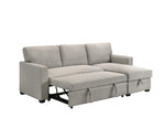 TOCO Meubles Canapé-lit Teni gris clair en tissu, avec méridienne et rangement intégré, idéal pour salon.