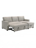TOCO Meubles Canapé-lit Teni gris clair en tissu, avec méridienne et rangement intégré, idéal pour salon.