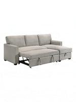 TOCO Meubles Canapé-lit Teni gris clair en tissu, avec méridienne et rangement intégré, idéal pour salon.
