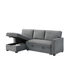 TOCO Meubles Canapé-lit Teni gris en tissu avec coffre de rangement intégré et méridienne relevable.