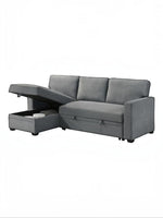 TOCO Meubles Canapé-lit Teni gris en tissu avec coffre de rangement intégré et méridienne relevable.
