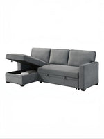 TOCO Meubles Canapé-lit Teni gris en tissu avec coffre de rangement intégré et méridienne relevable.