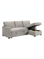 TOCO Meubles Canapé-lit Teni gris clair en tissu avec rangement intégré sous l'assise et la méridienne.