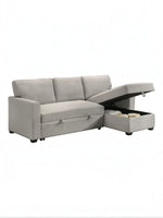 TOCO Meubles Canapé-lit Teni gris clair en tissu avec rangement intégré sous l'assise et la méridienne.