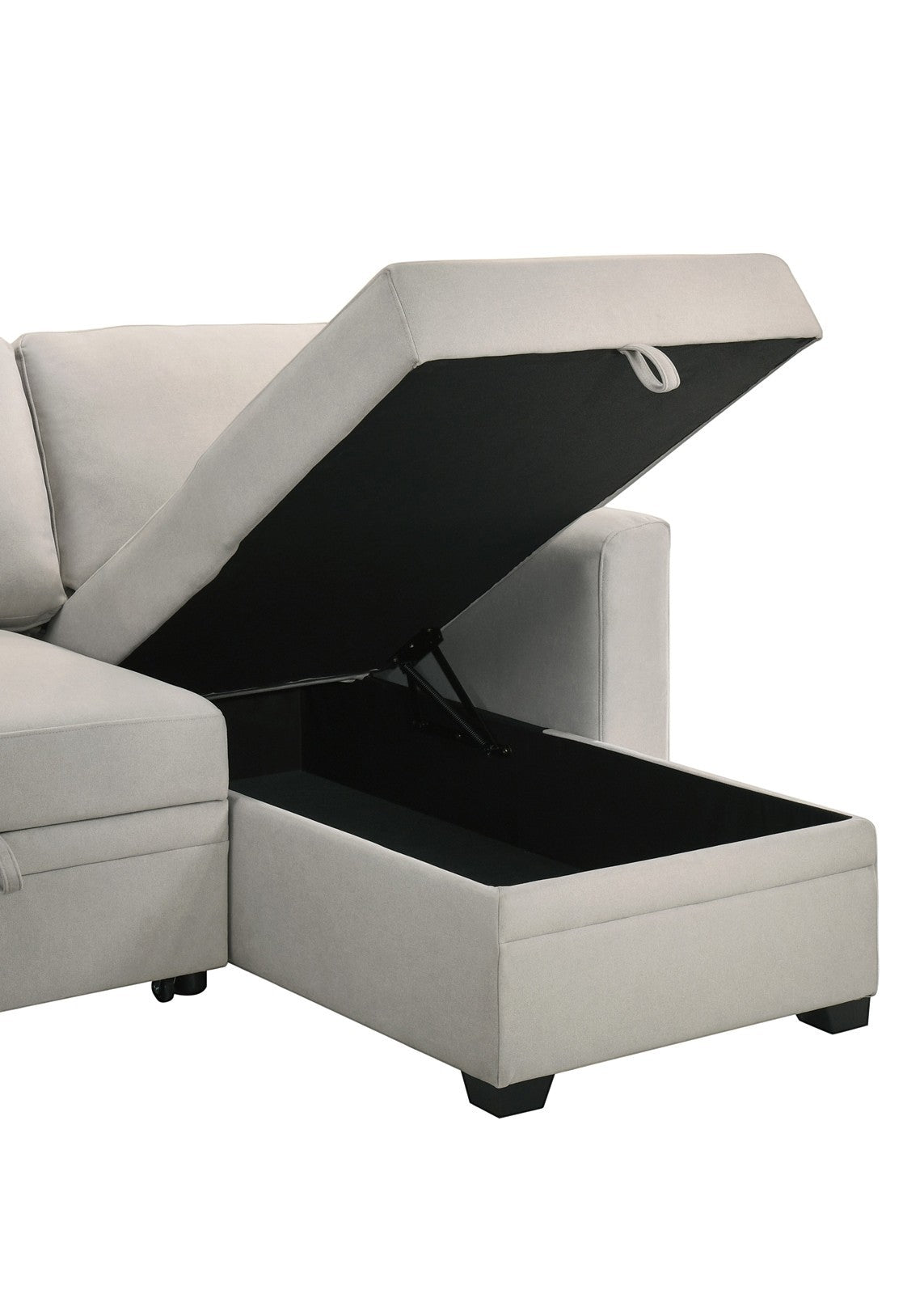 TOCO Meubles Canapé-lit Teni gris clair avec rangement intégré sous l'assise, idéal pour salon moderne.