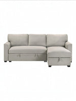 TOCO Meubles Canapé-lit Teni gris clair en tissu, avec rangement intégré sous l'assise et la méridienne.