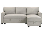TOCO Meubles Canapé-lit Teni gris clair en tissu, avec rangement intégré sous l'assise et la méridienne.