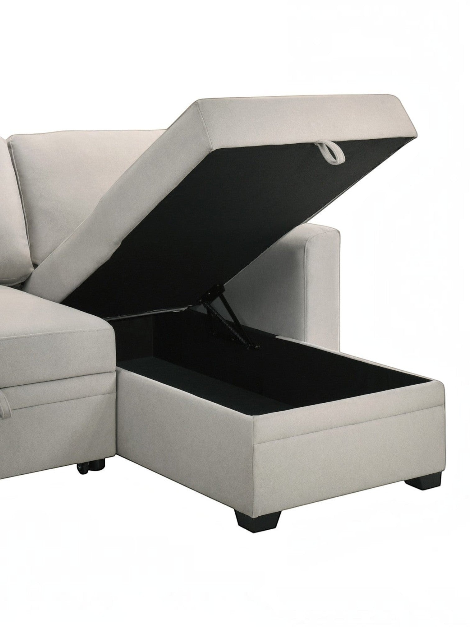 TOCO Meubles Canapé-lit Teni gris clair avec rangement intégré sous l'assise, idéal pour salon moderne.