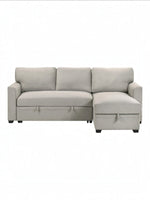 TOCO Meubles Canapé-lit Teni gris clair en tissu, avec rangement intégré sous l'assise et la méridienne.