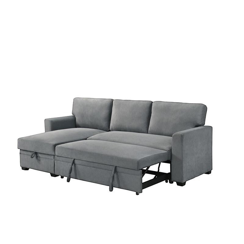 TOCO Meubles Canapé-lit Teni gris en tissu, avec méridienne et tiroirs de rangement intégrés, idéal pour salon.
