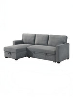 TOCO Meubles Canapé-lit Teni gris en tissu, avec méridienne et rangement intégré, idéal pour salon.