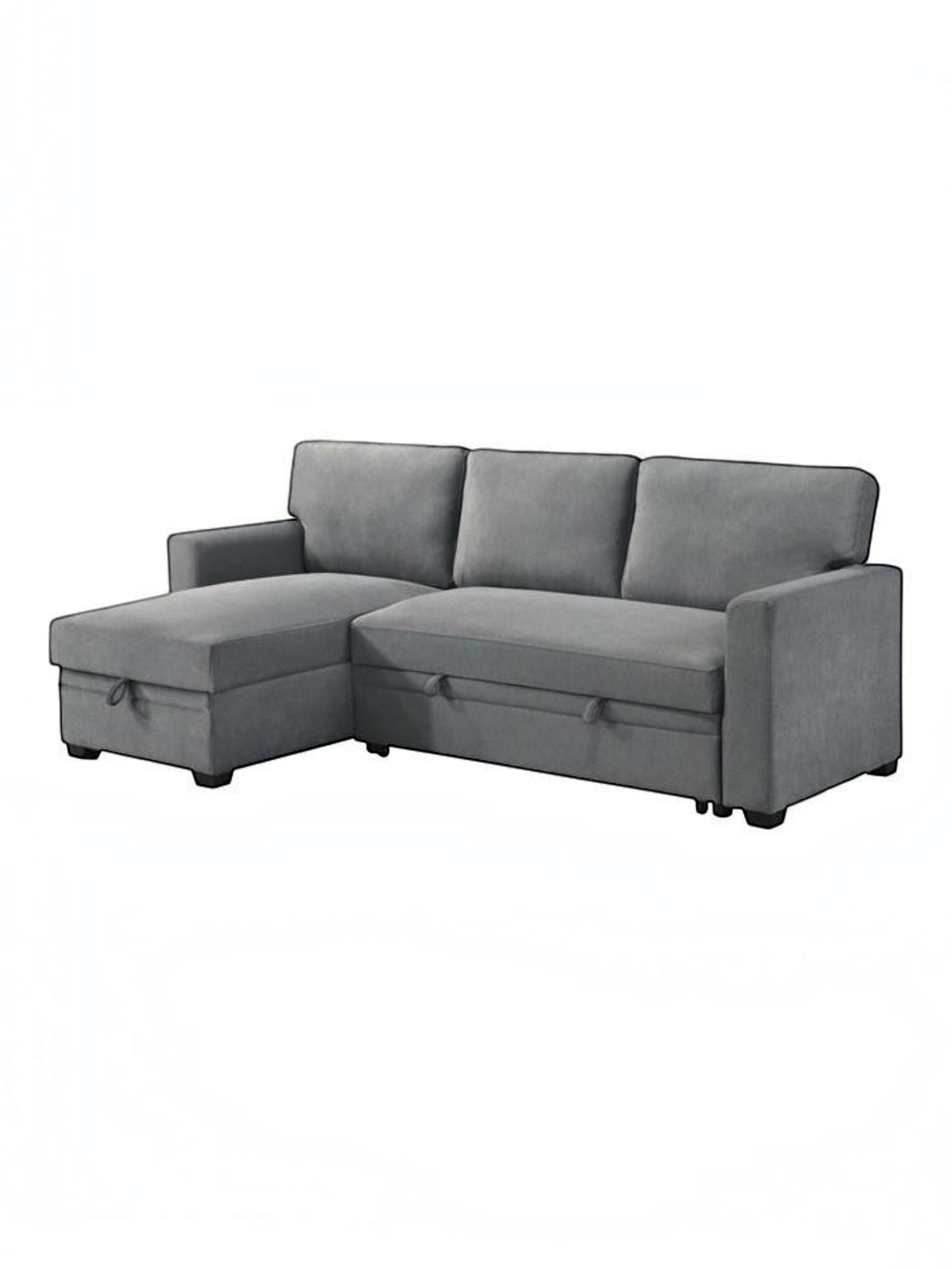 TOCO Meubles Canapé-lit Teni gris en tissu, avec méridienne et rangement intégré, idéal pour salon.