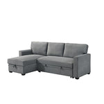TOCO Meubles Canapé-lit Teni gris en tissu, avec méridienne et rangement intégré, idéal pour salon.