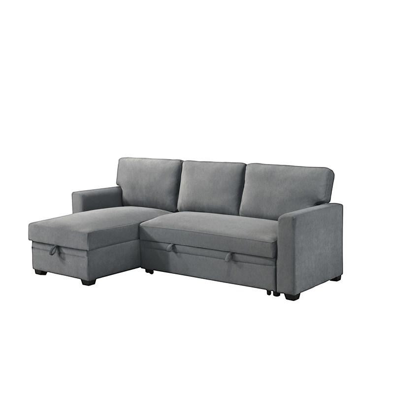 TOCO Meubles Canapé-lit Teni gris en tissu, avec méridienne et rangement intégré, idéal pour salon.