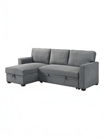 TOCO Meubles Canapé-lit Teni gris en tissu, avec méridienne et rangement intégré, idéal pour salon.