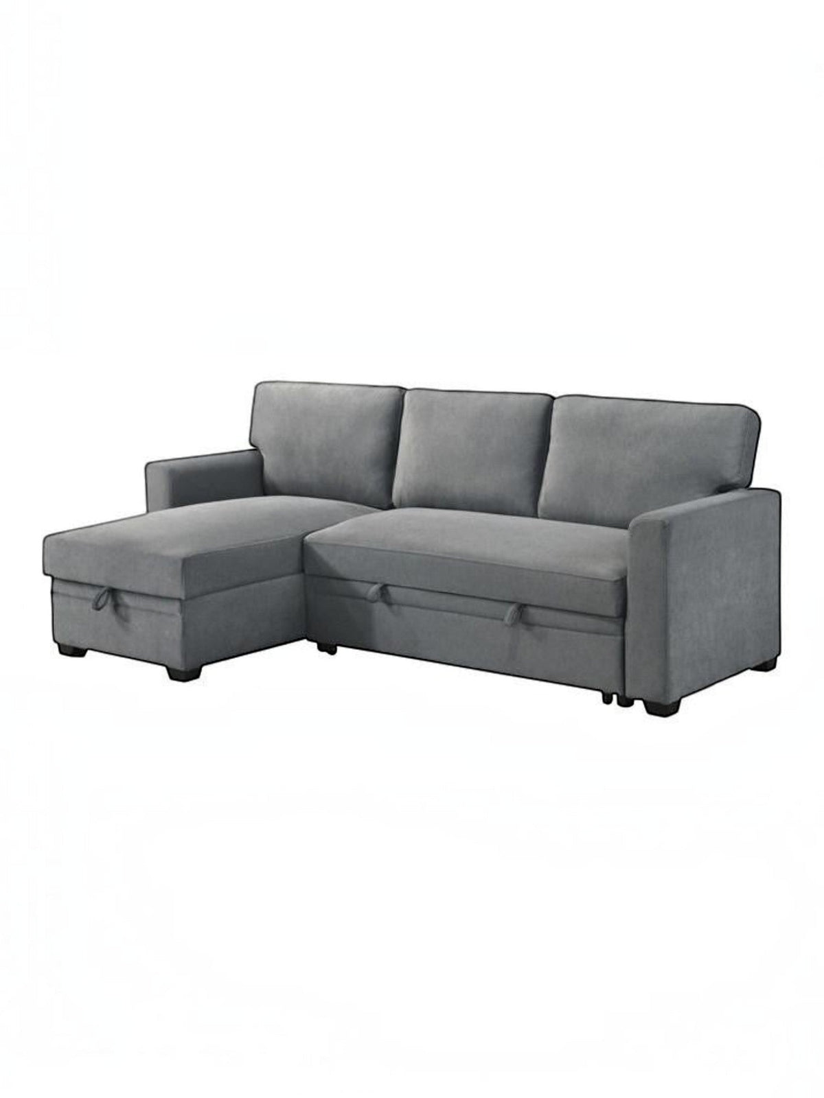 TOCO Meubles Canapé-lit Teni gris en tissu, avec méridienne et rangement intégré, idéal pour salon.