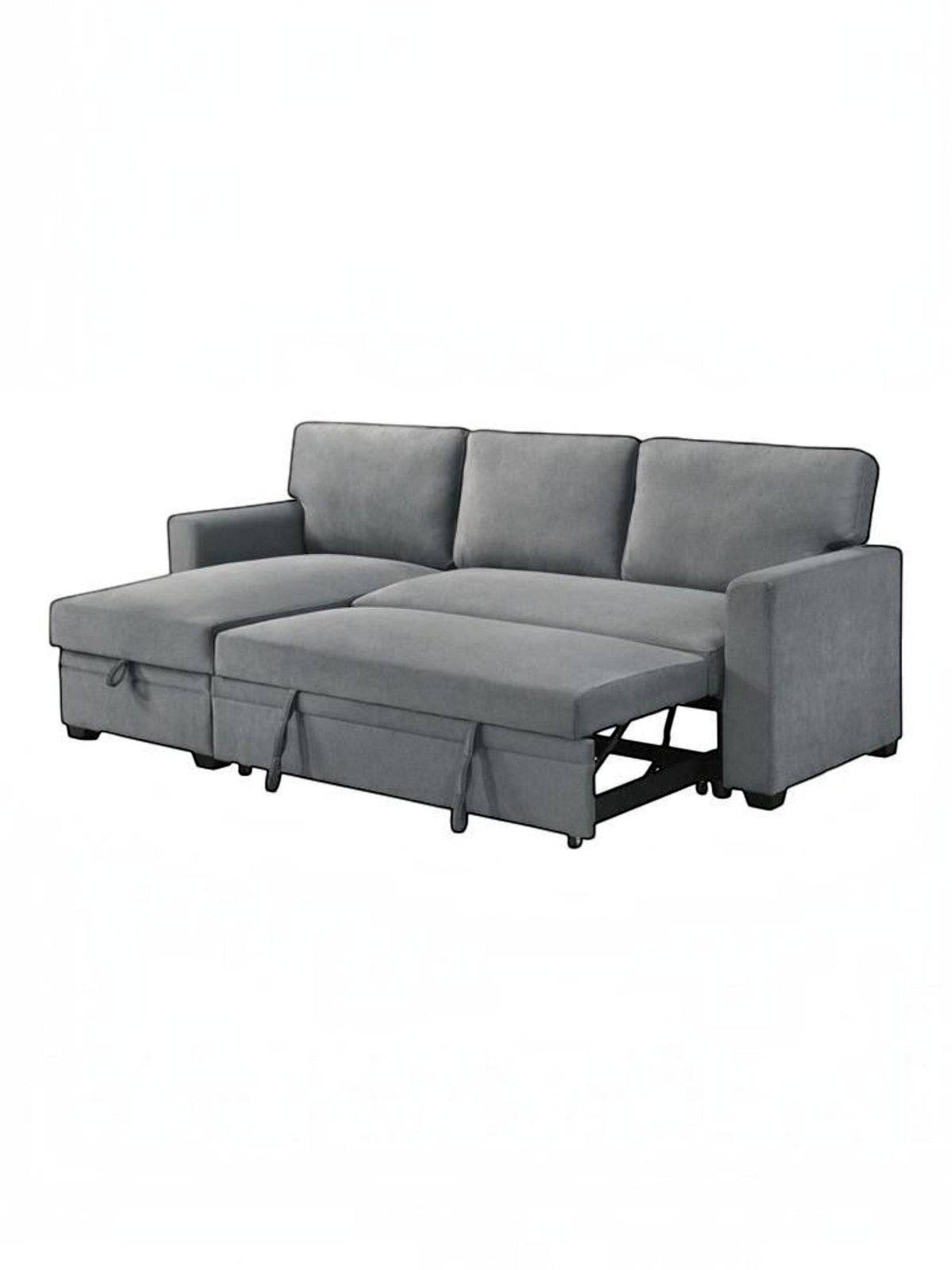 TOCO Meubles Canapé-lit Teni gris en tissu, avec méridienne et tiroirs de rangement intégrés, idéal pour salon.