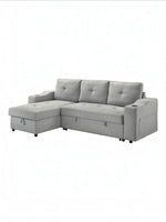 TOCO Meubles Canapé-lit Zena gris clair avec méridienne, accoudoirs porte-gobelet et rangement intégré.