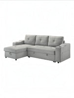TOCO Meubles Canapé-lit Zena gris clair avec méridienne, accoudoirs porte-gobelet et rangement intégré.