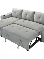 TOCO Meubles Canapé-lit Zena gris clair en tissu avec méridienne et porte-gobelet intégré, assise capitonnée.