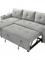 TOCO Meubles Canapé-lit Zena gris clair en tissu avec méridienne et porte-gobelet intégré, assise capitonnée.