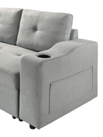Canapé-lit Zena gris clair TOCO Meubles avec porte-gobelet intégré et poche latérale