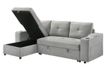 TOCO Meubles Canapé-lit Zena gris clair avec rangement intégré et porte-gobelets, parfait pour un salon confortable.