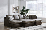 TOCO Meubles Canapé-lit Zuri marron aspect cuir, sectionnel avec méridienne et coussins décoratifs.