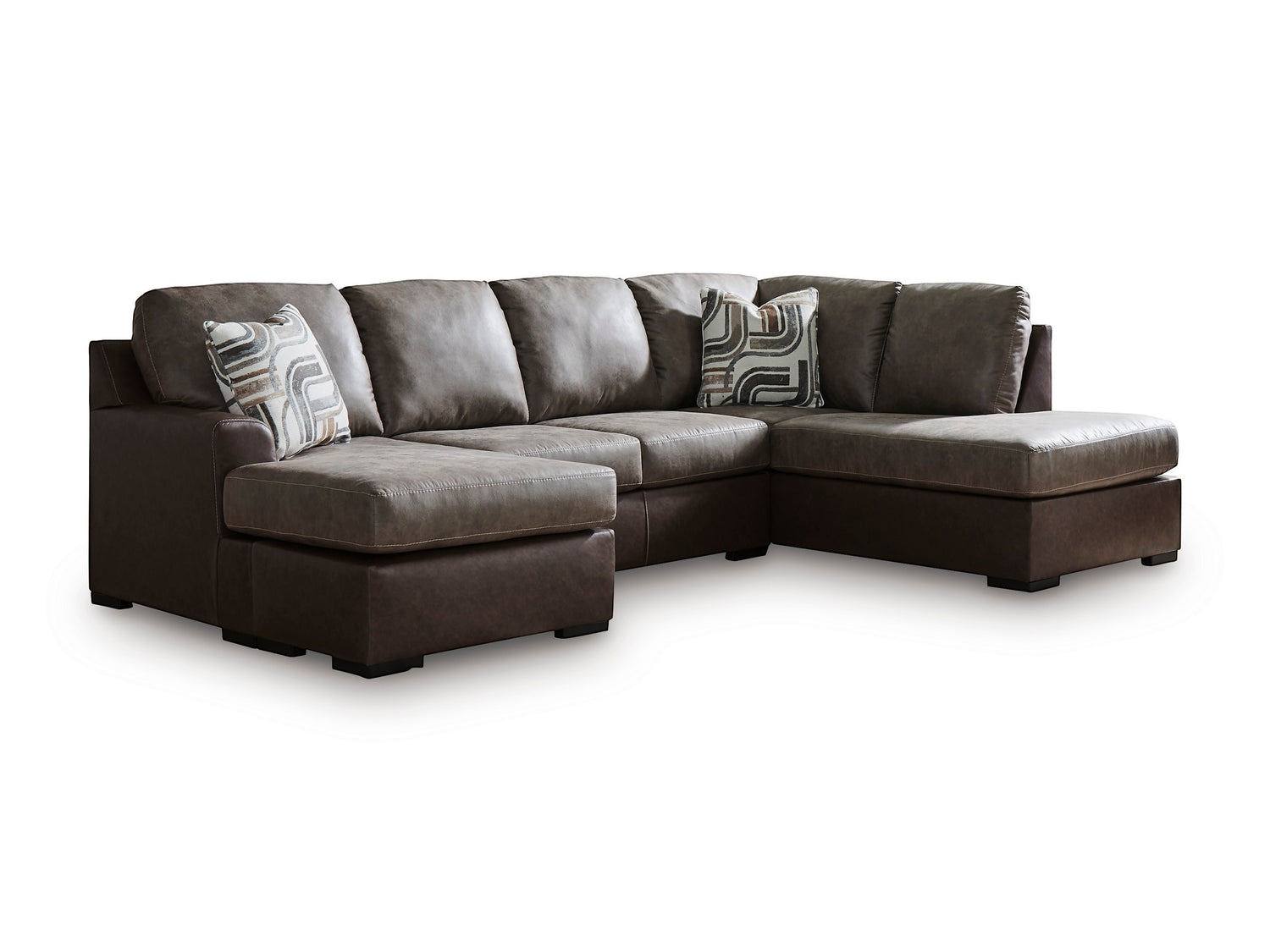 TOCO Meubles Canapé-lit Zuri marron aspect cuir avec coussins décoratifs géométriques