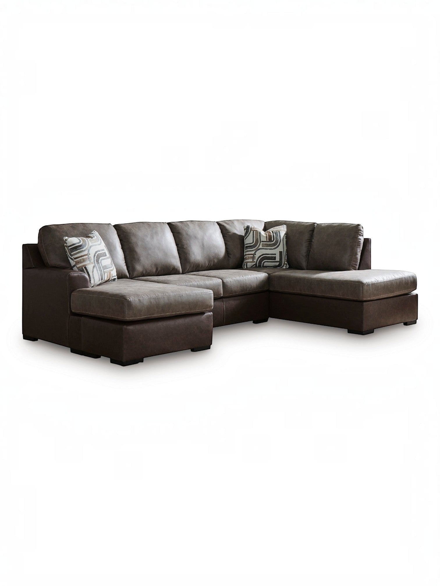 TOCO Meubles Canapé-lit Zuri marron aspect cuir avec coussins décoratifs géométriques