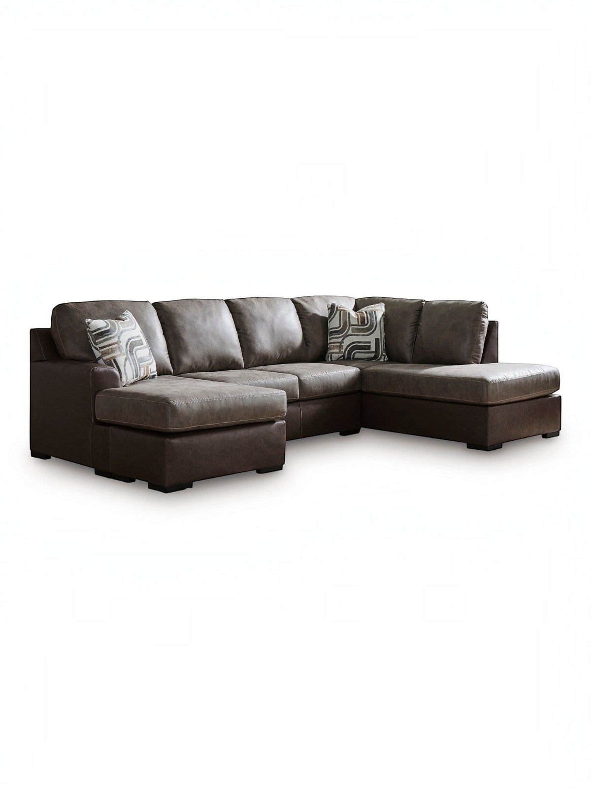 TOCO Meubles Canapé-lit Zuri marron aspect cuir avec coussins décoratifs géométriques