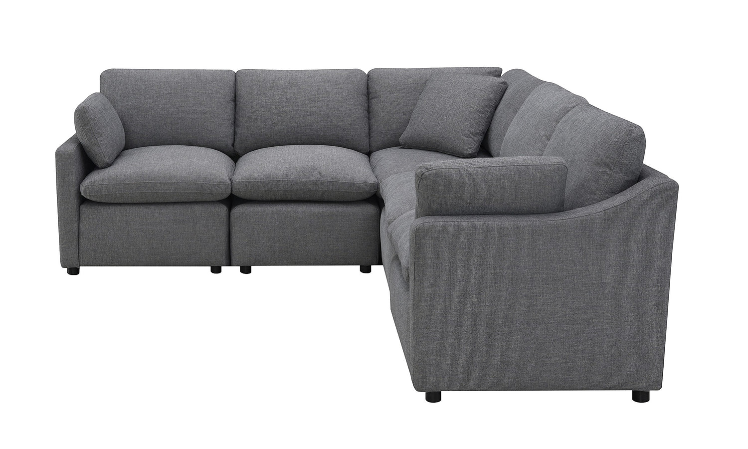 TOCO Meubles Canapé Pippa modulaire gris en chenille confortable, 4 places avec accoudoir gauche et siège d'angle.